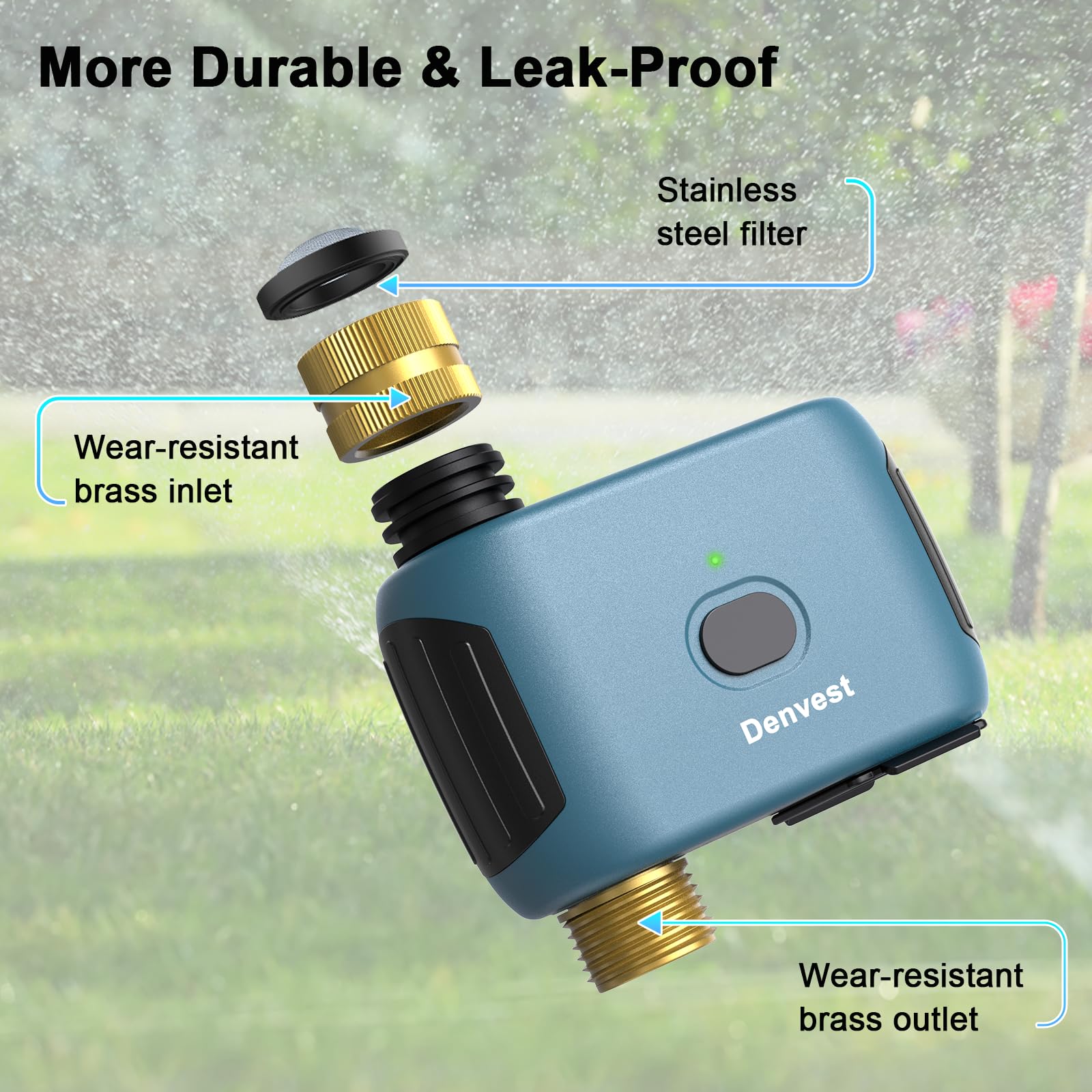 Denvest casing texture close-up illustrating IP55 waterproof and UV-resistant finish