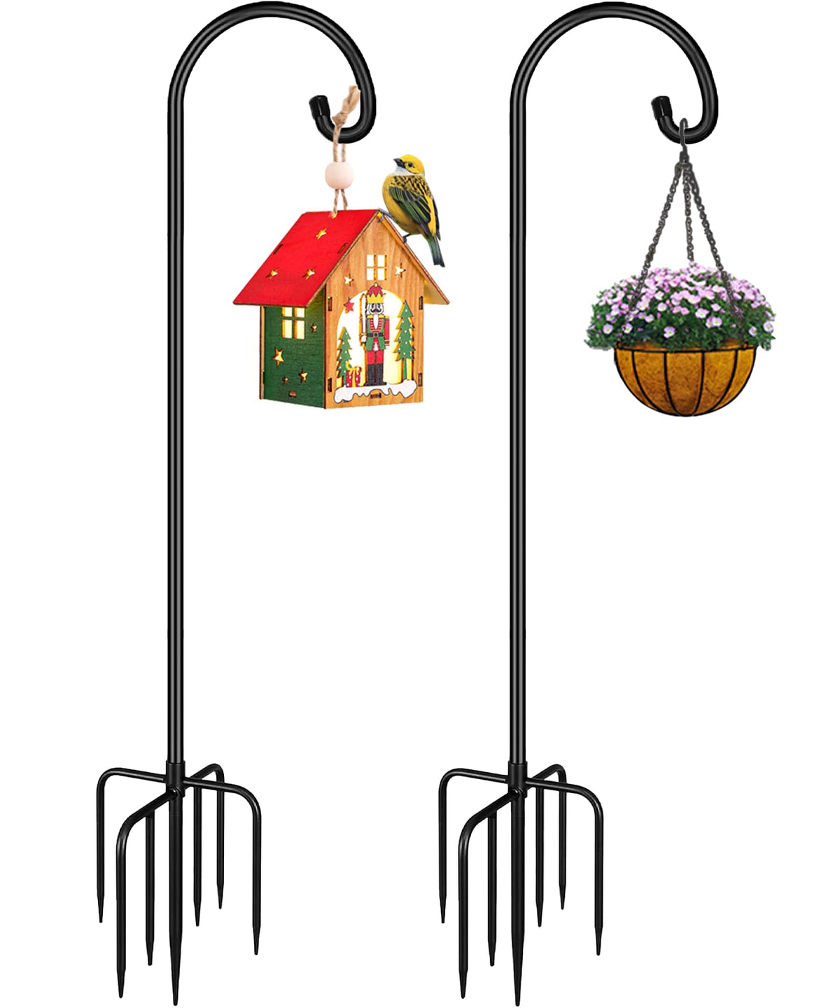 Derkniel front view of two 60-inch shepherd hooks showing durable design and stability