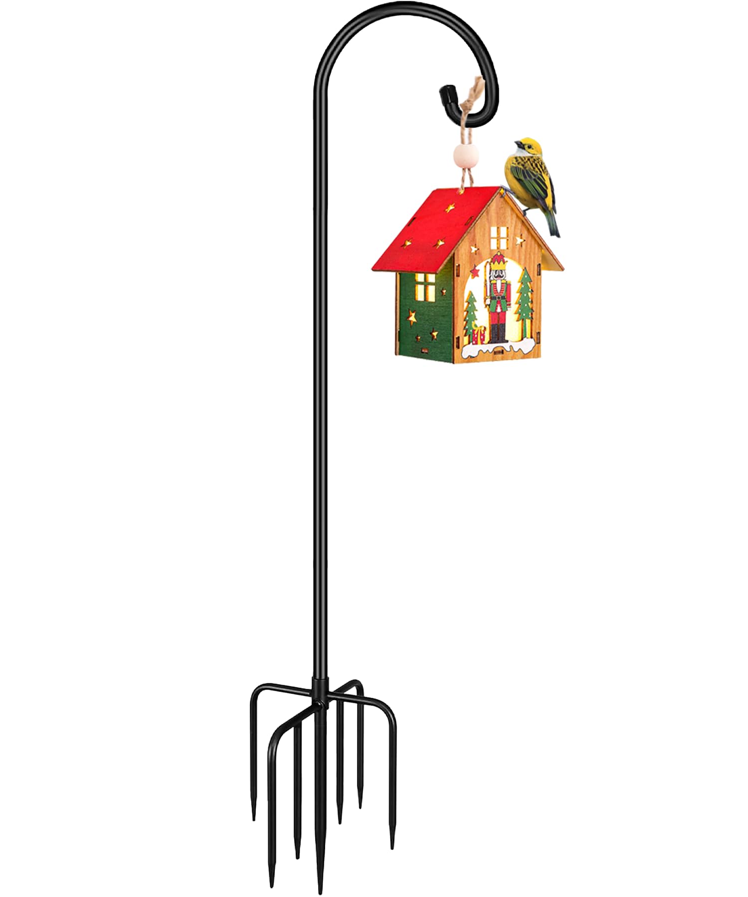 Derkniel shepherd hook front view at full 75 inch height showing sturdy display capability