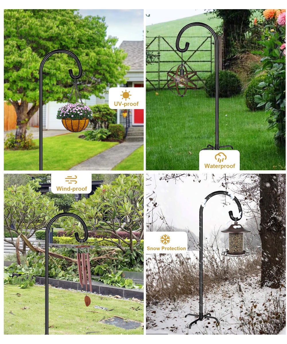 Derkniel shepherd hook next to a potted plant showing height scale and placement options