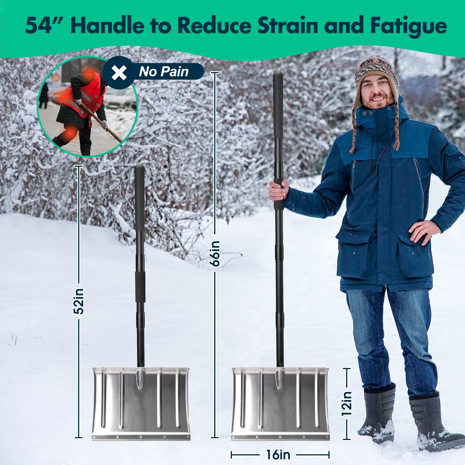DEROFIT foam-padded 54-inch handle detail offering non-slip comfort and reduced strain