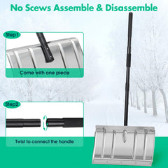 DEROFIT shovel in use pushing snow on driveway for quicker, low-lift clearing
