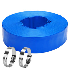 DERPIPE coiled 2" x 100ft lay-flat hose showing full length and ends, durable discharge solution