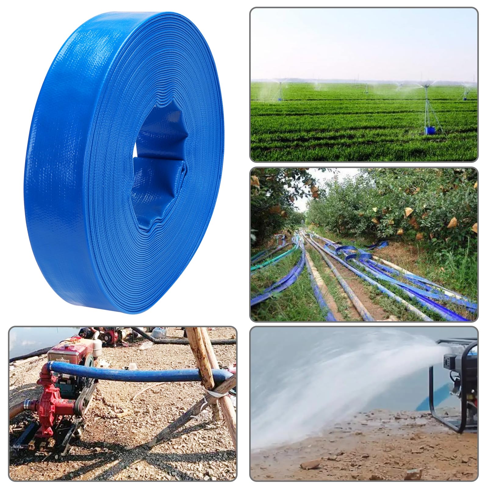 DERPIPE hose stretched along driveway illustrating 100ft reach for distant drainage