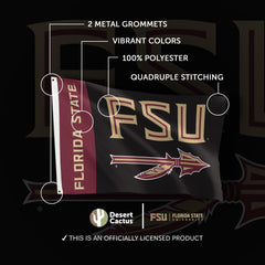 Desert Cactus FSU flag hung on porch illustrating outdoor display impact