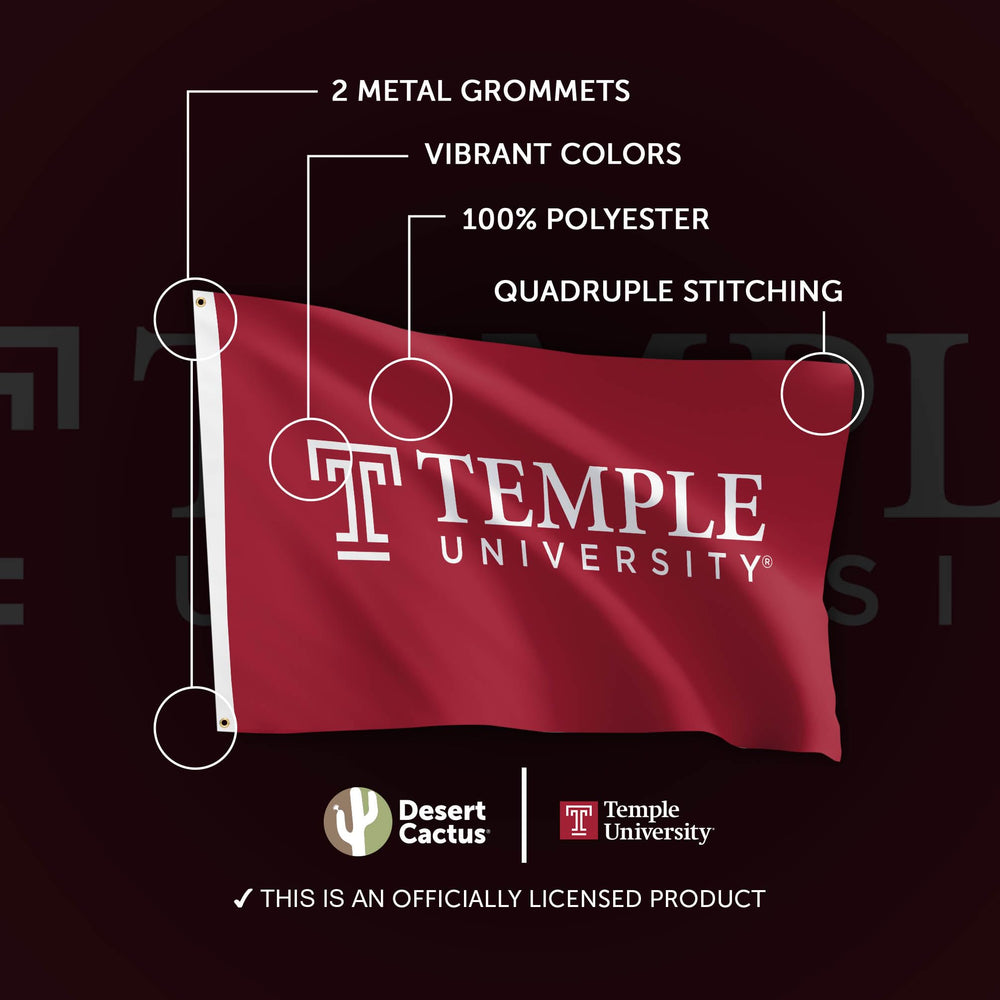 Desert Cactus Temple Owls flag flown at a tailgate adding school spirit