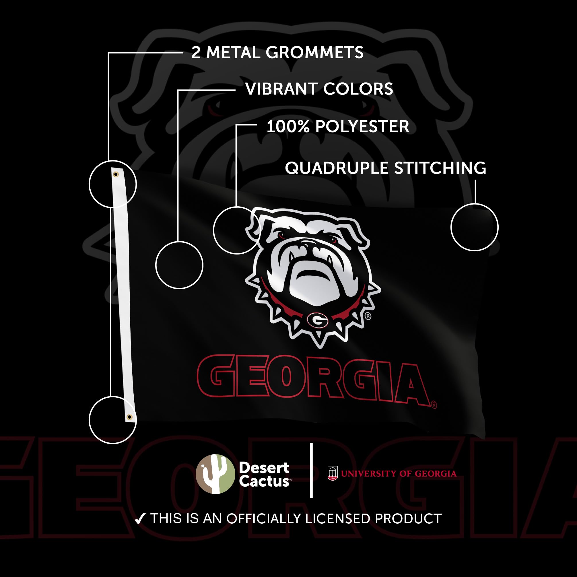 Desert Cactus UGA flag metal grommet and reinforced header for secure mounting