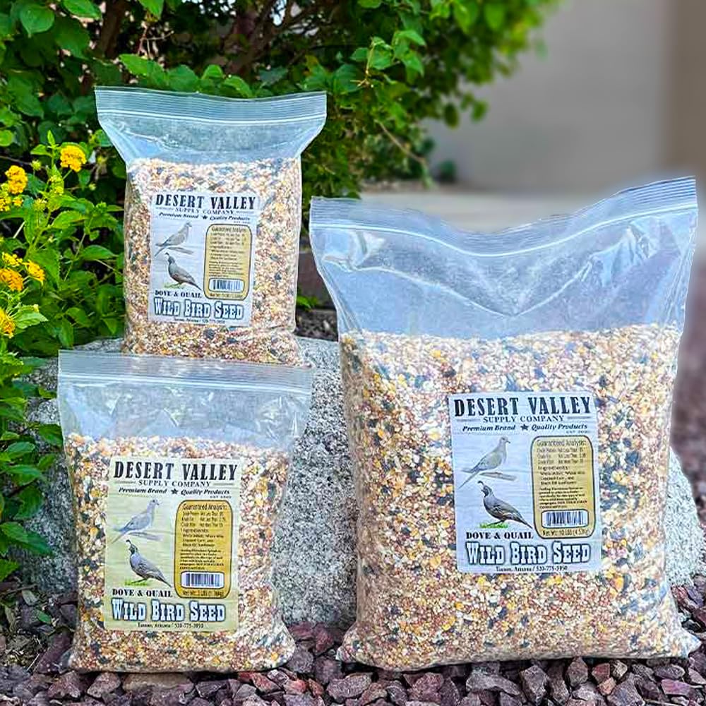 Desert Valley Supply mix in backyard feeder attracting quail and doves