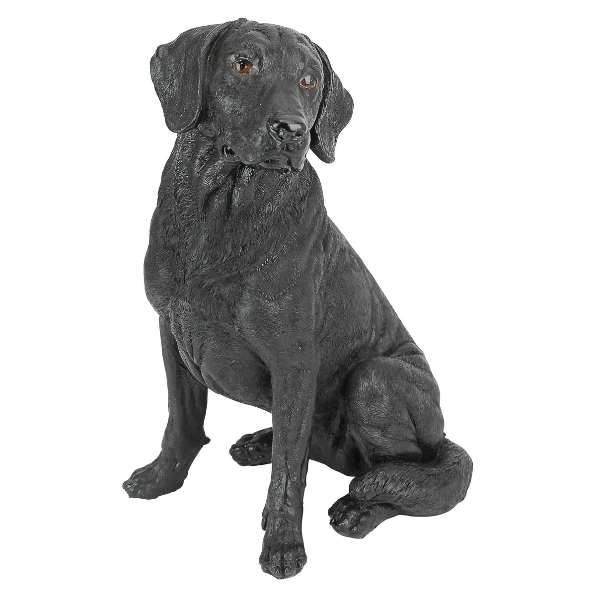 Design Toscano front view of black Labrador statue showing lifelike pose and charm