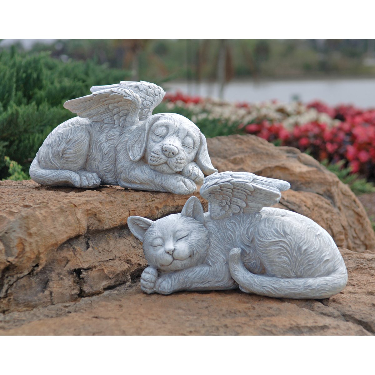 Design Toscano cat angel placed in garden showing outdoor use and serene focal point benefit