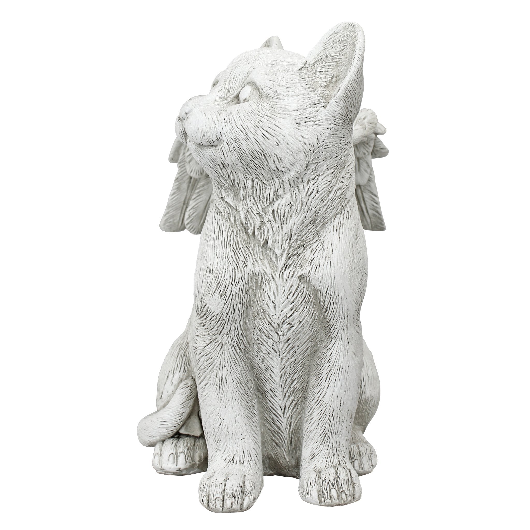 Design Toscano cat angel displayed on bookshelf adding a peaceful memorial accent