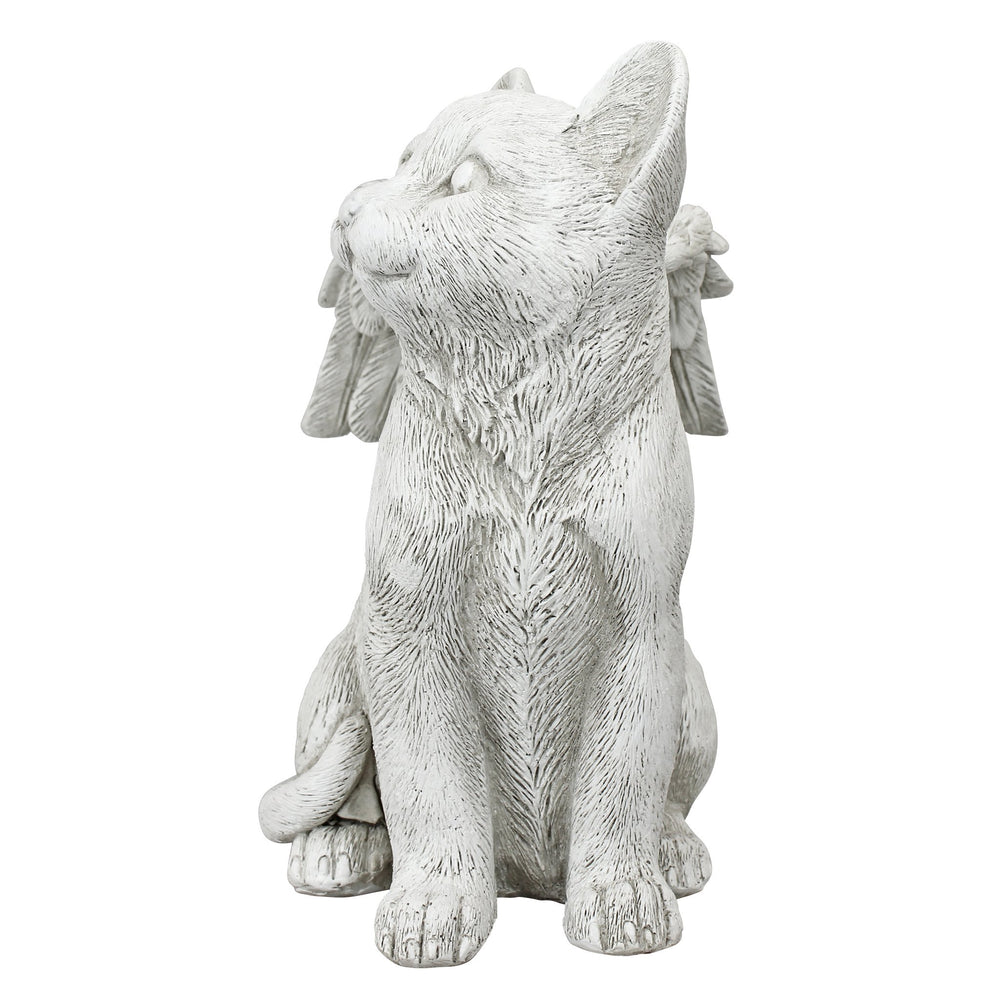 Design Toscano cat angel displayed on bookshelf adding a peaceful memorial accent