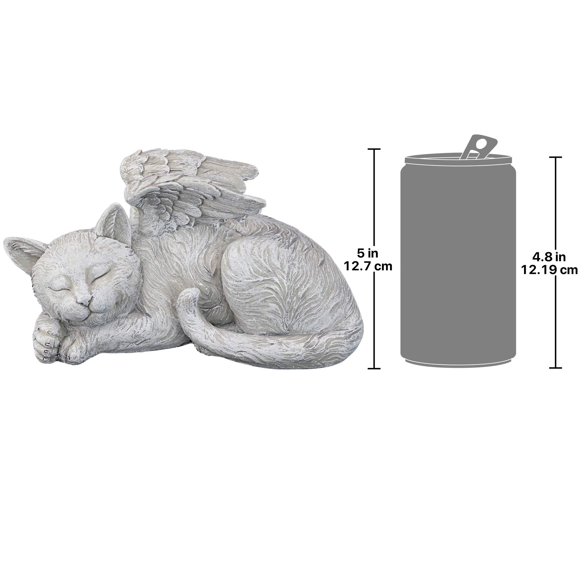 Design Toscano cat angel beside a book showing scale and easy display benefit