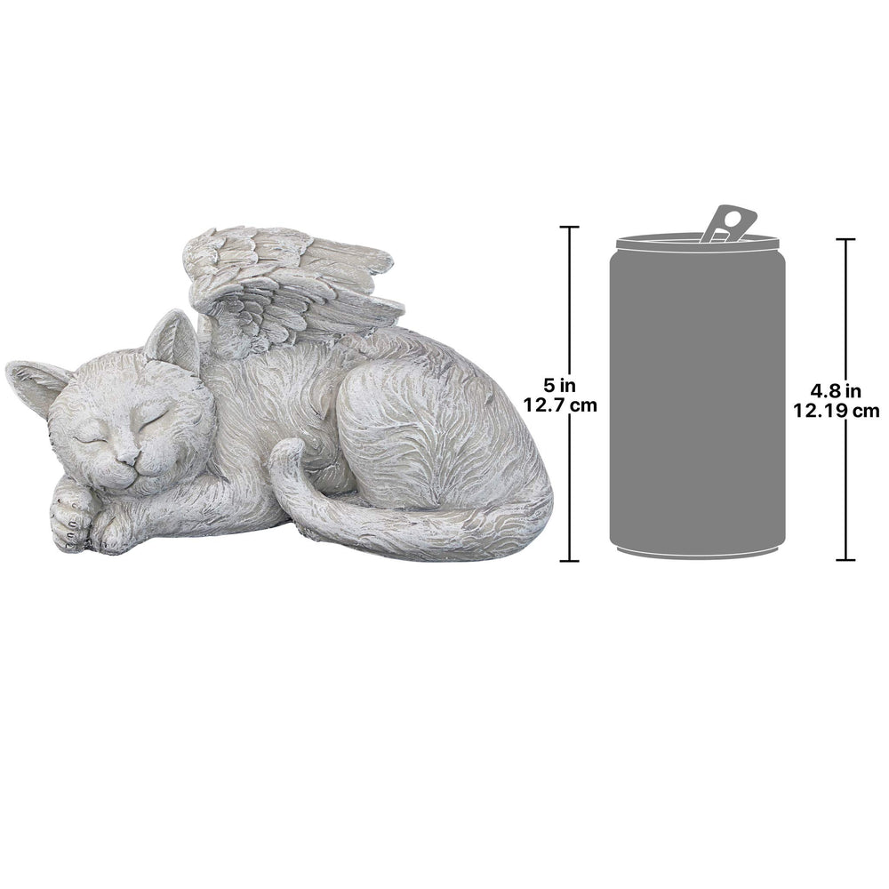 Design Toscano cat angel beside a book showing scale and easy display benefit