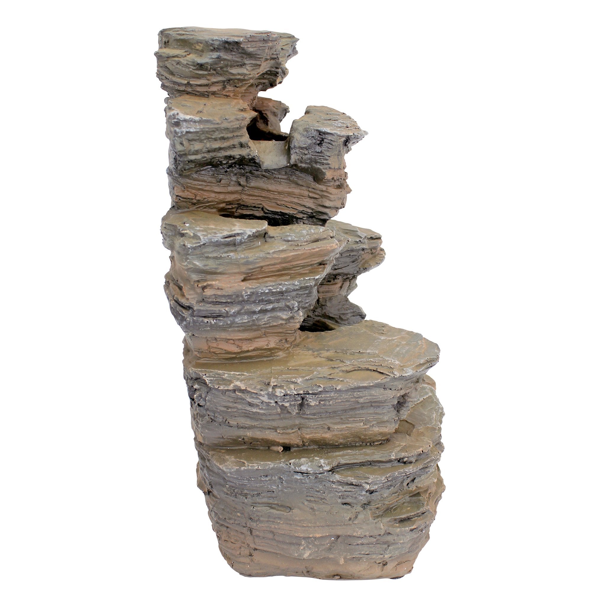 Design Toscano fountain placed on patio table creating tranquil outdoor nook