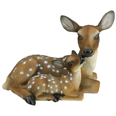 Design Toscano front view of doe and fawn sculpture showing natural pose and charm