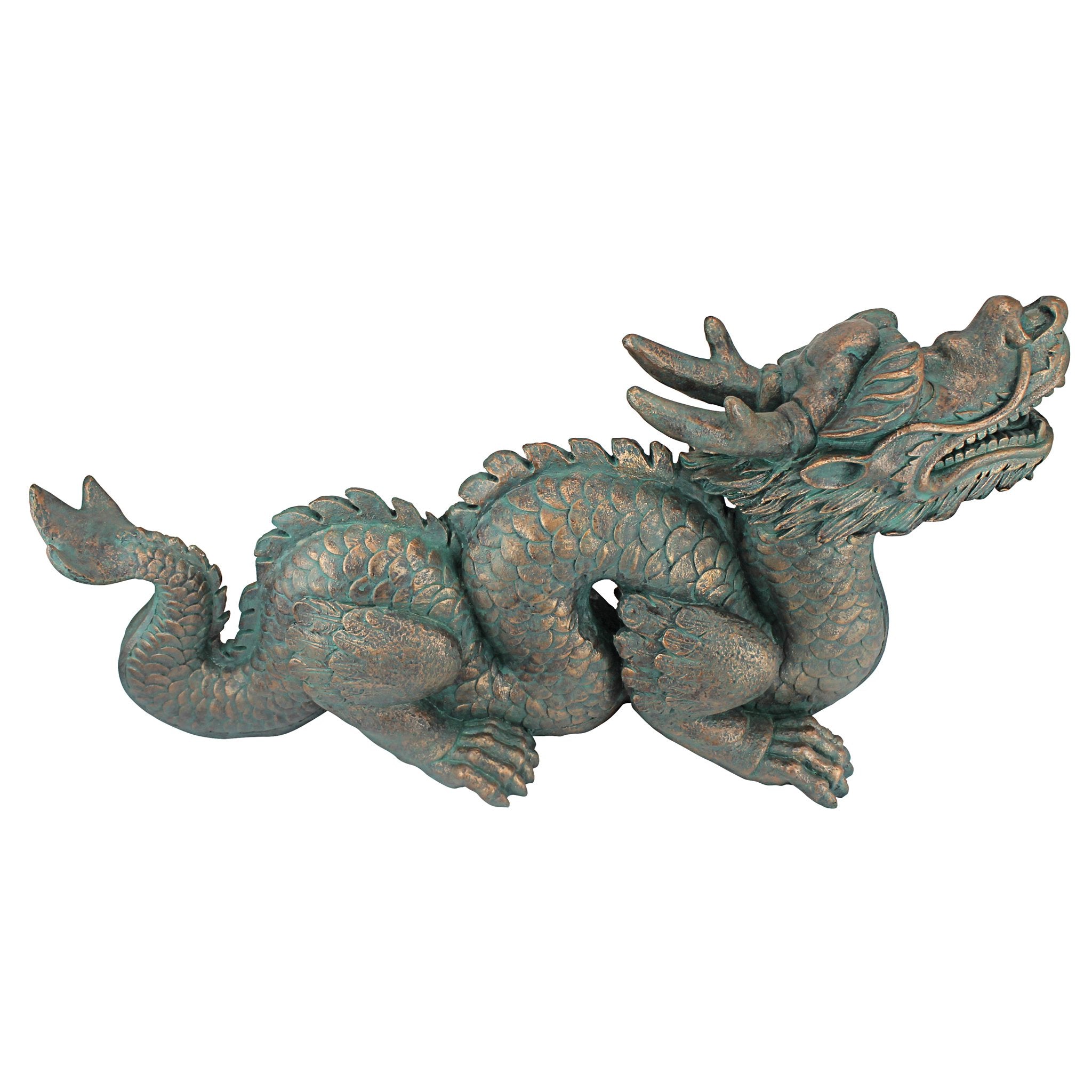 Design Toscano dragon in garden setting illustrating scale and decorative enhancement