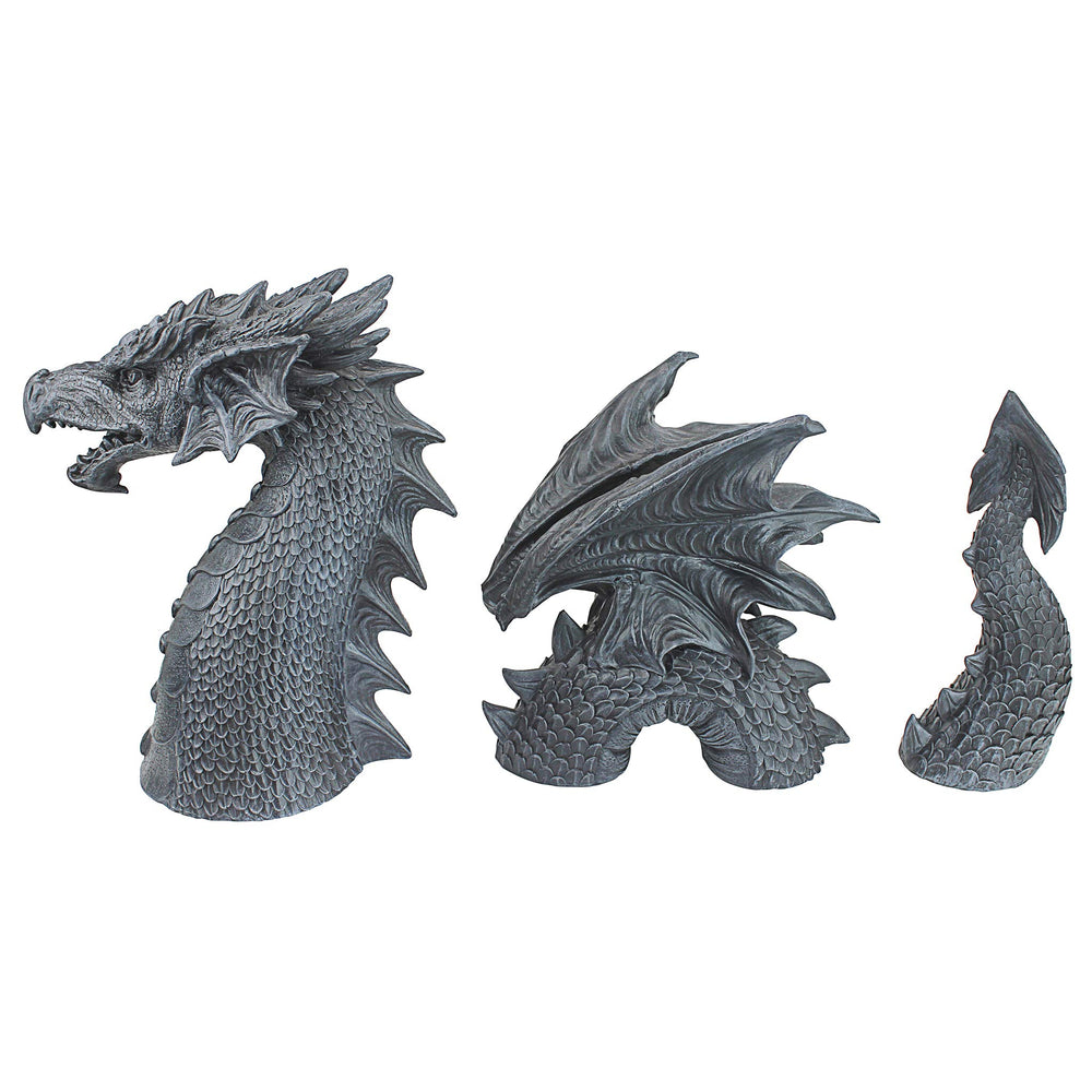 Design Toscano dragon in garden setting creating dramatic gothic focal point