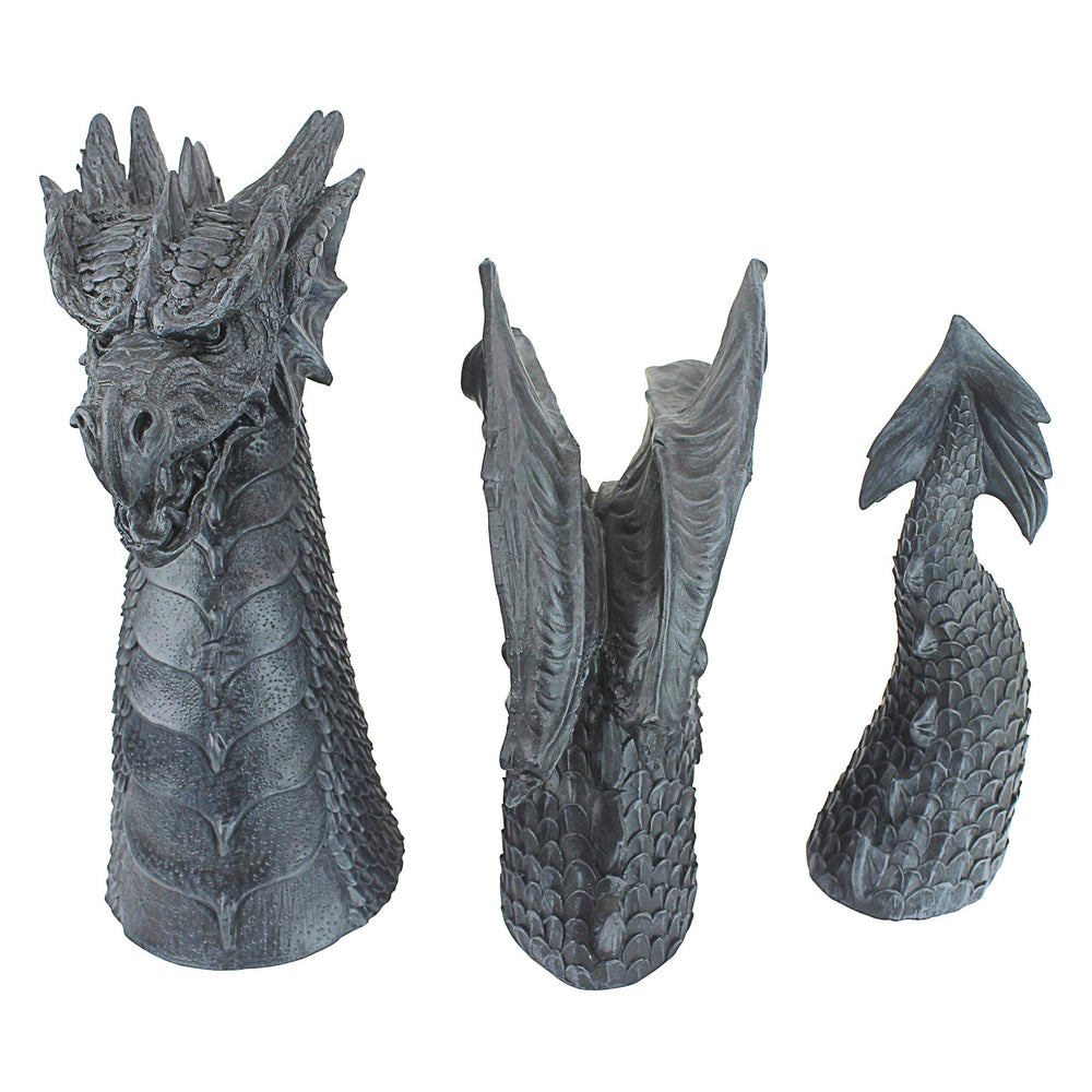 Design Toscano dragon side profile highlighting length and stance benefit