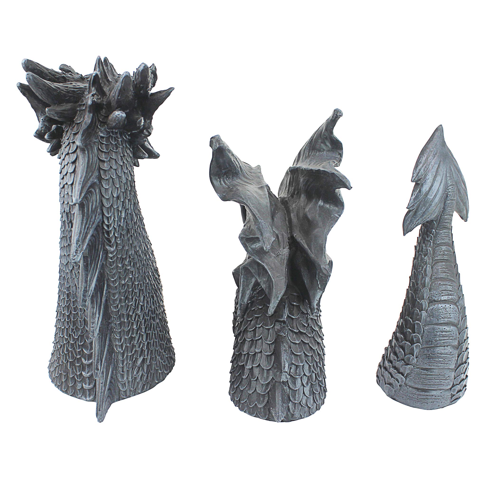 Design Toscano dragon separated three-piece parts for easier placement benefit