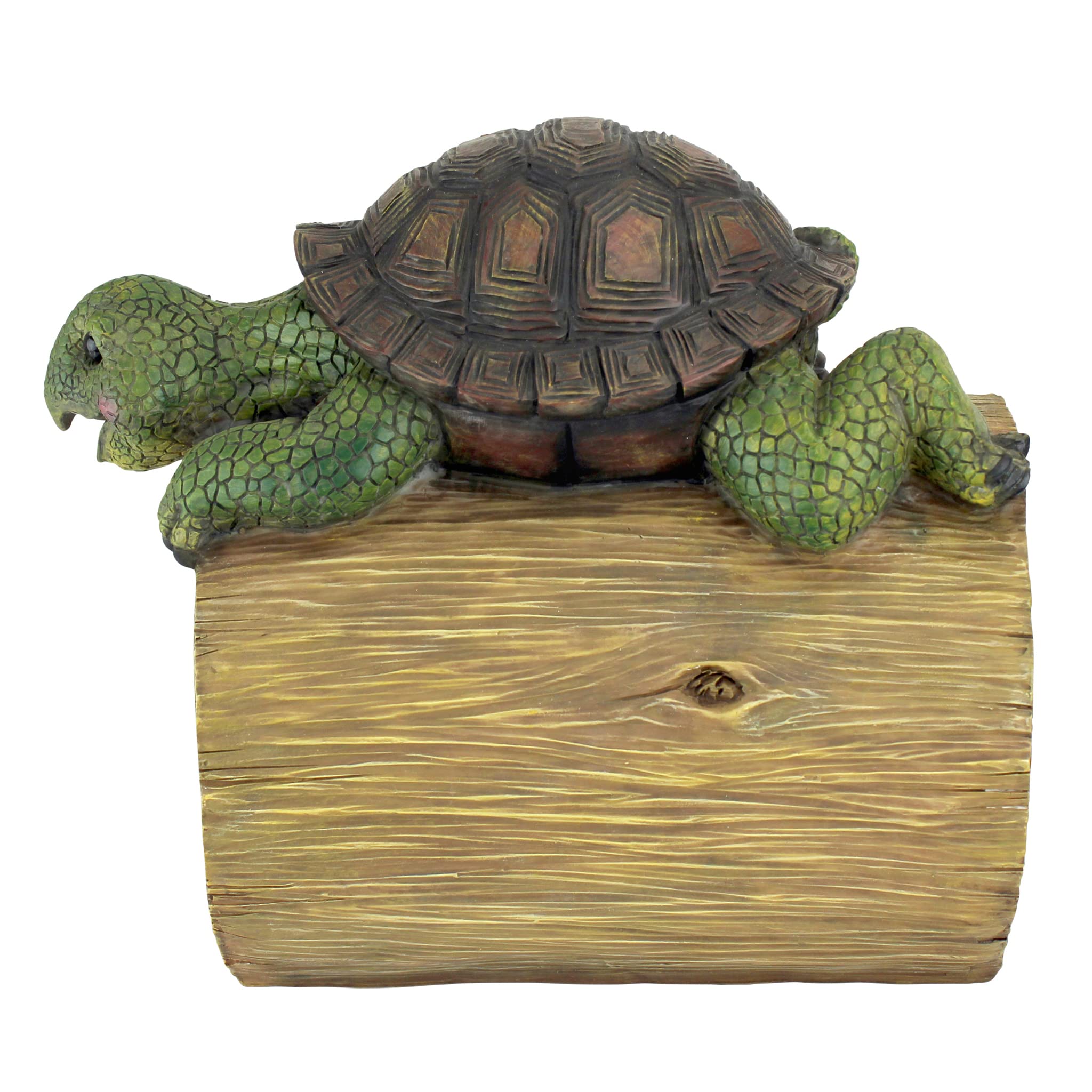 Design Toscano turtle beside hand for scale, lightweight and easy to install