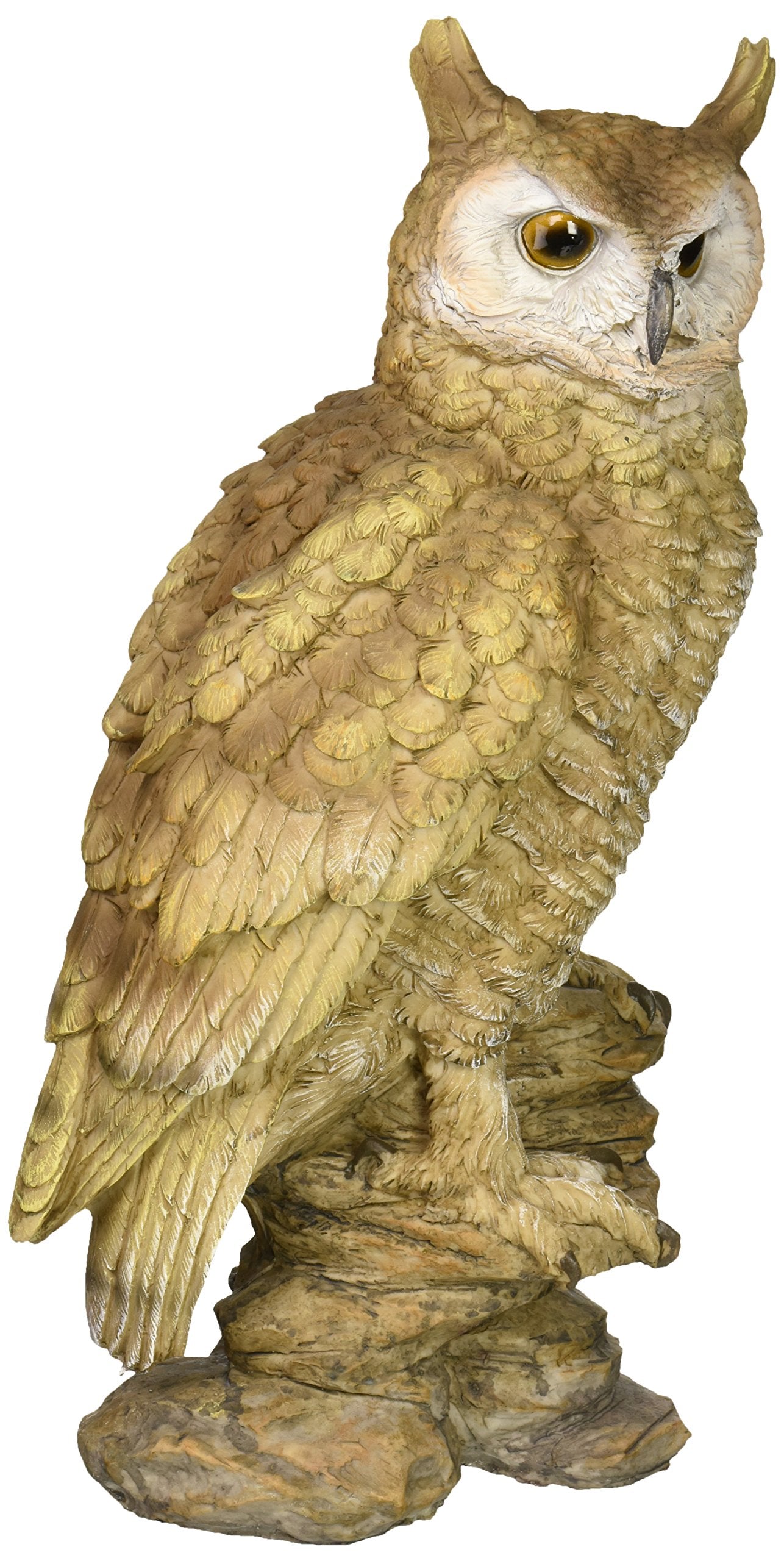 Design Toscano owl front view showing lifelike pose and garden-ready finish