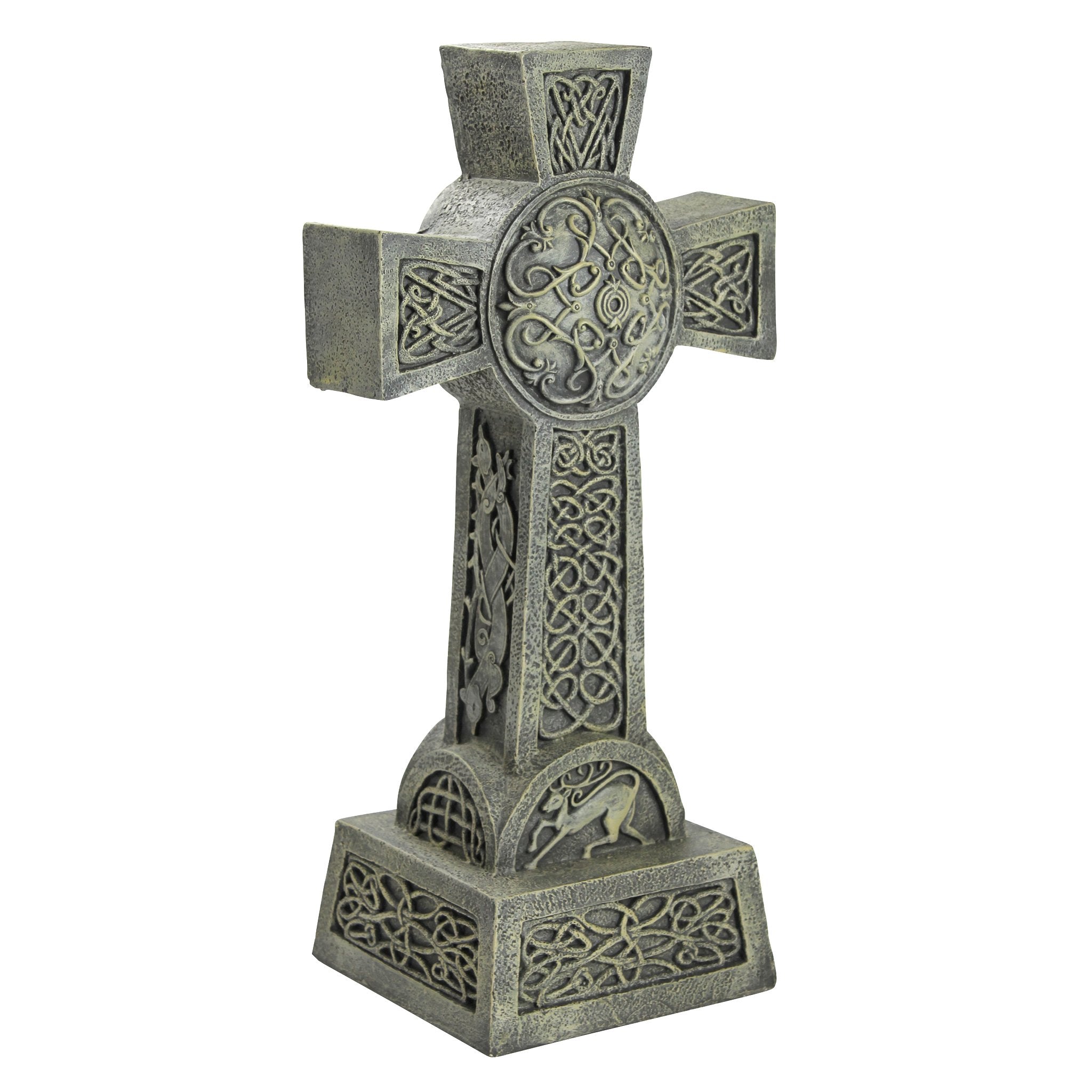 Design Toscano front view of Donegal Celtic cross showing elegant knotwork and focal presence