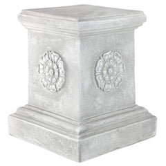 Design Toscano front view plinth showing full antique stone finish and elevation benefit