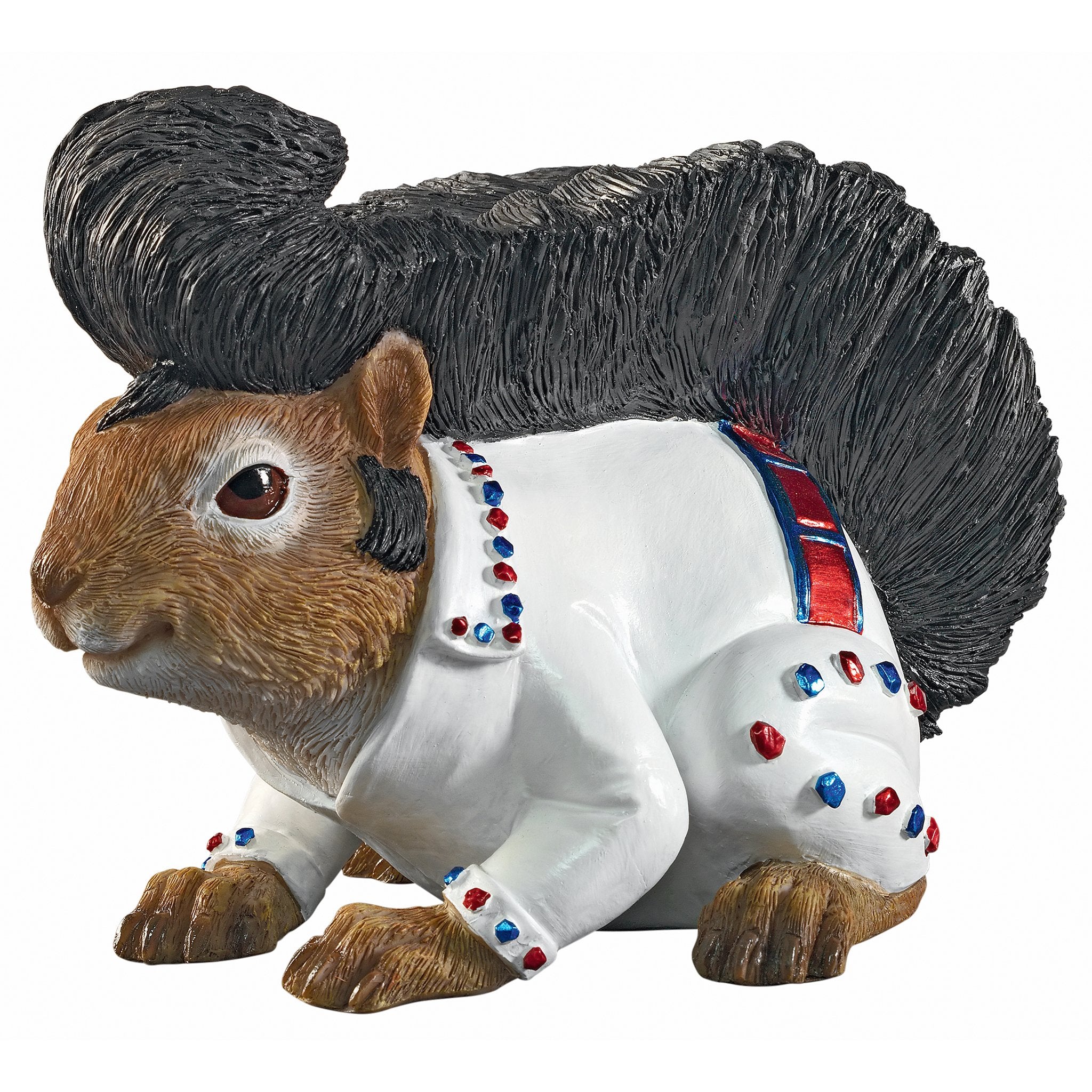 Design Toscano front view of Elmer the squirrel showing lively pose and charm