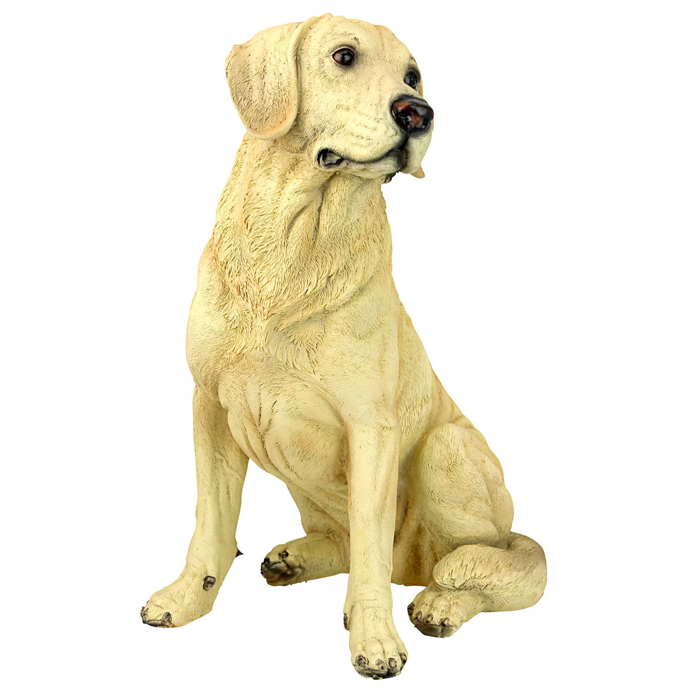 Design Toscano Golden Labrador placed on patio conveying durable outdoor appeal
