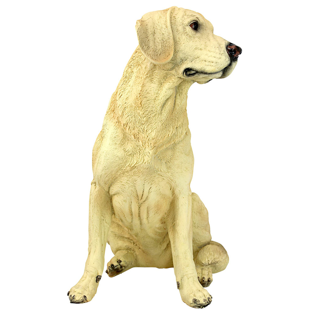 Design Toscano Golden Labrador beside ruler demonstrating compact size and scale