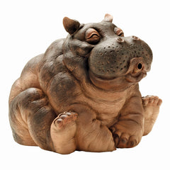 Design Toscano Hanna hippo front view showing spout and expressive details benefit adds charm