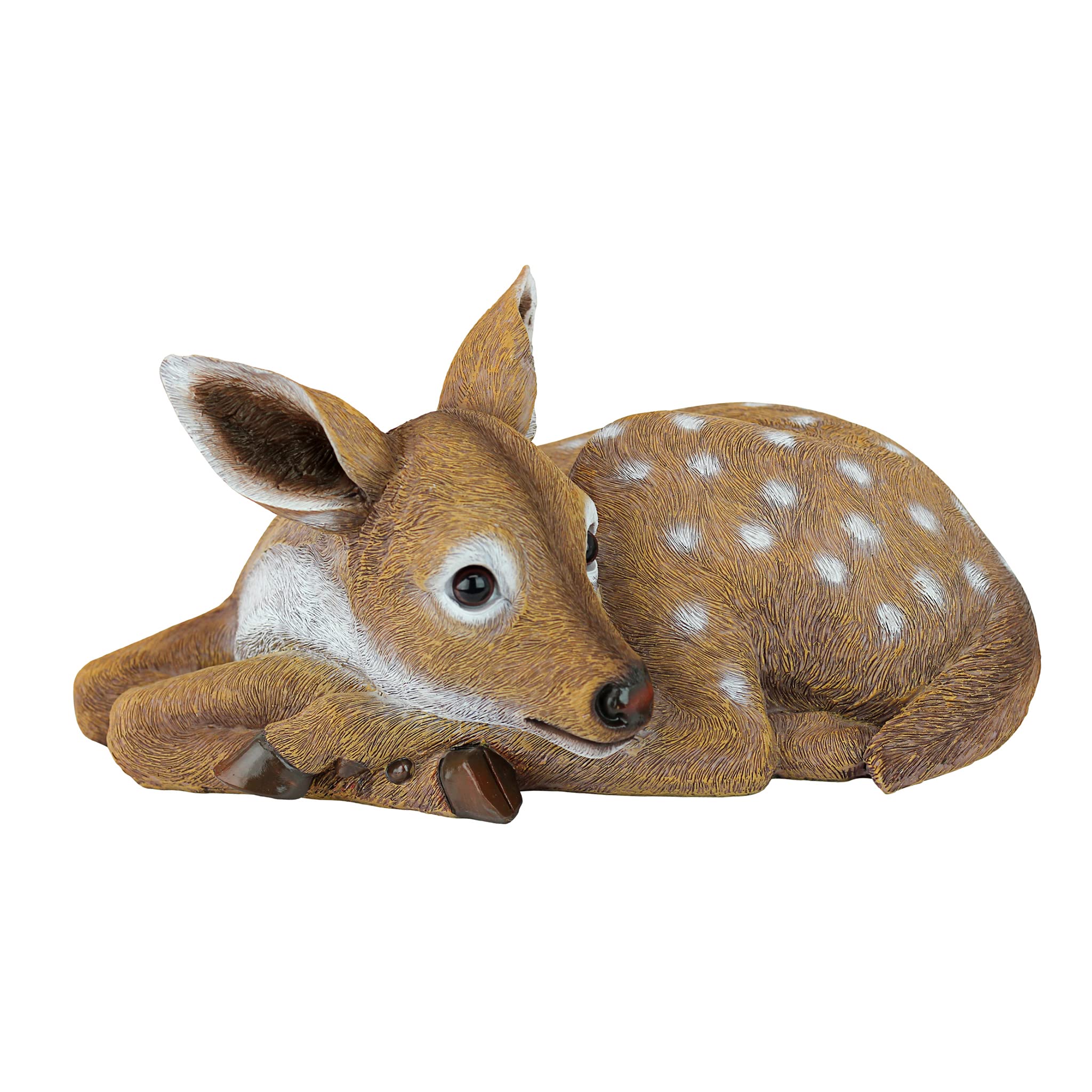 Design Toscano Hershel front view showing realistic fawn pose and charm