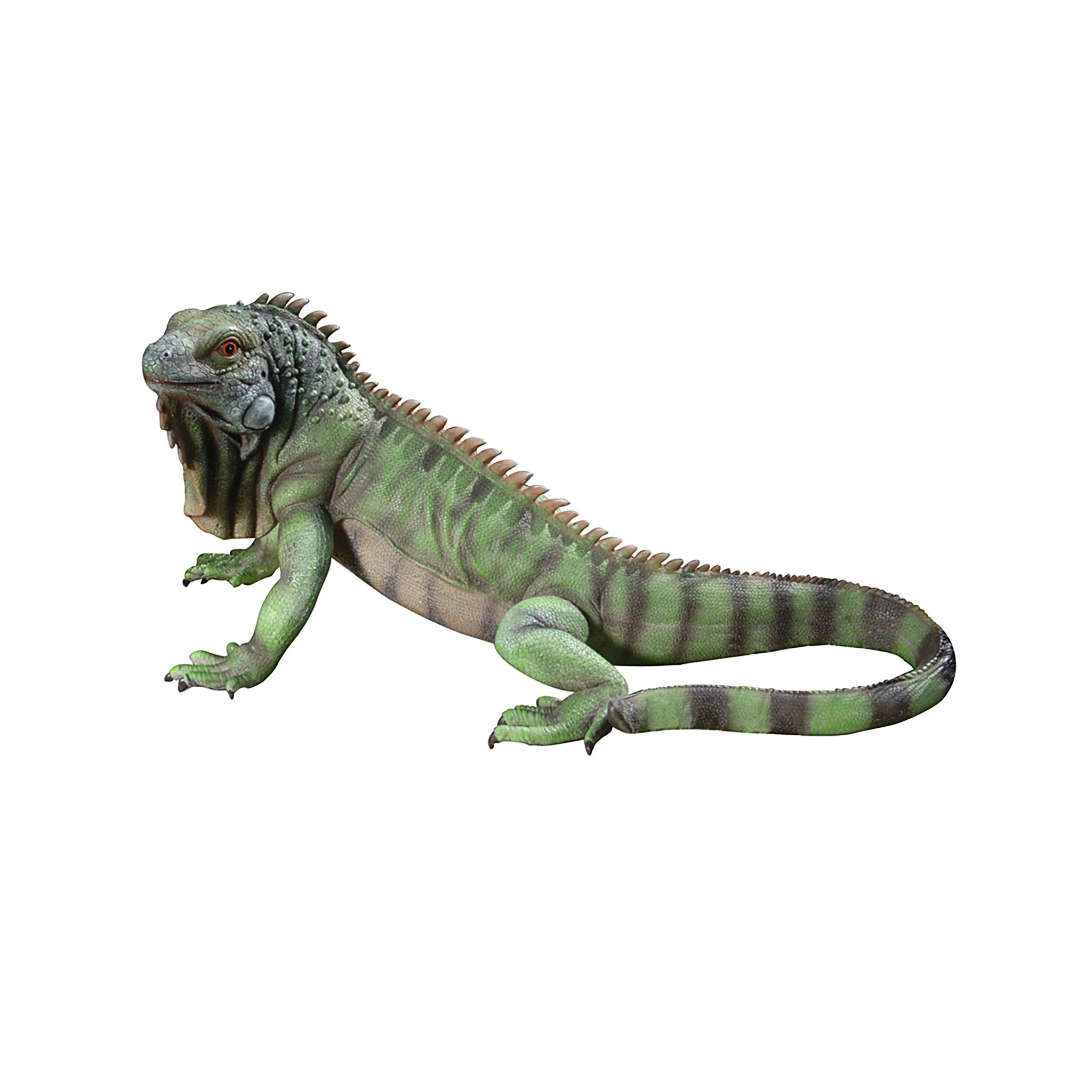 Design Toscano front view of Iggy iguana statue showing lifelike pose and welcome impact