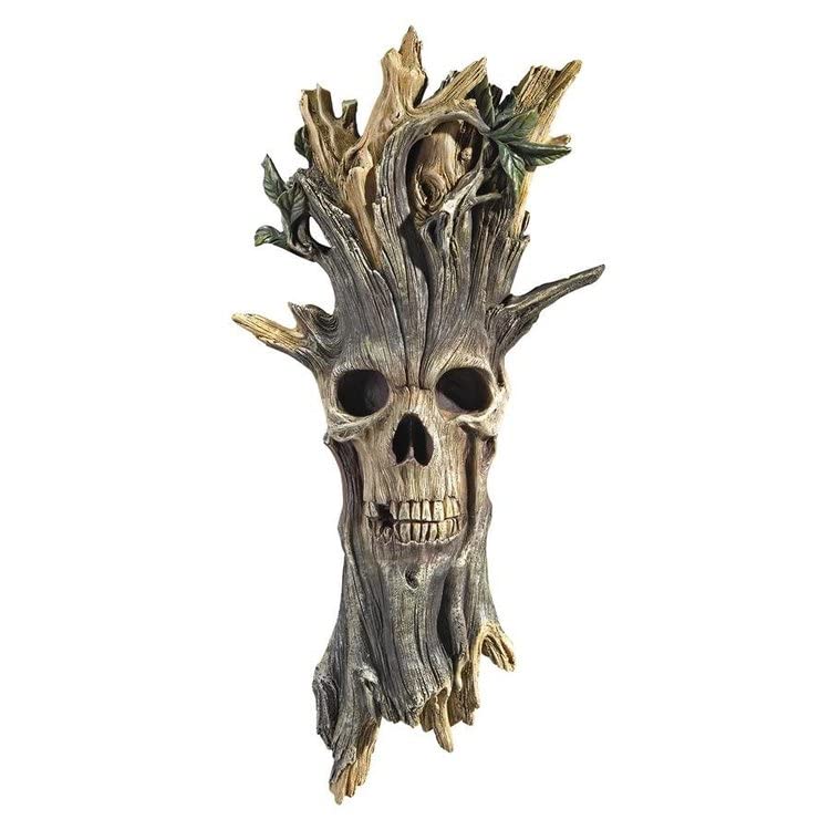 Design Toscano plaque hung on porch creating spooky seasonal atmosphere