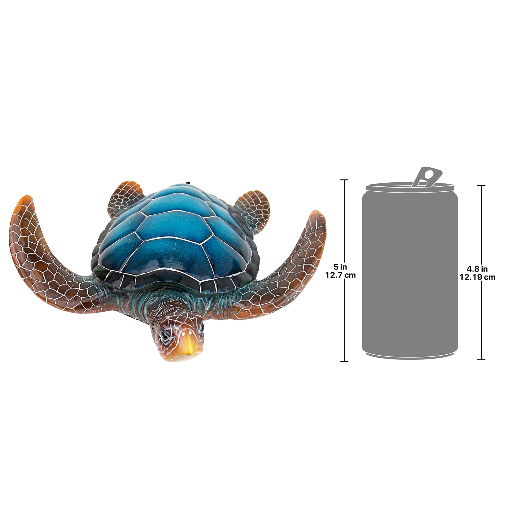 Design Toscano turtle next to hand showing size and easy portability benefit