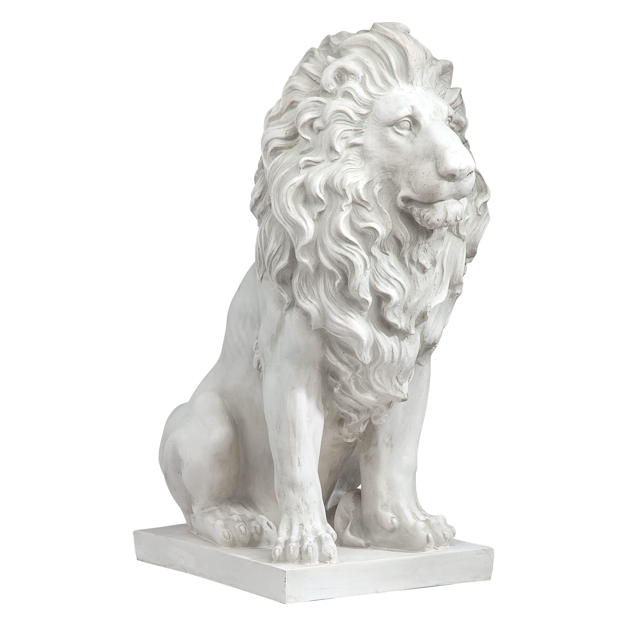Design Toscano lion front view showing regal posture and entryway impact