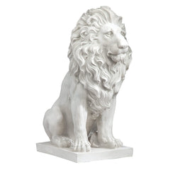 Design Toscano lion front view showing regal posture and entryway impact