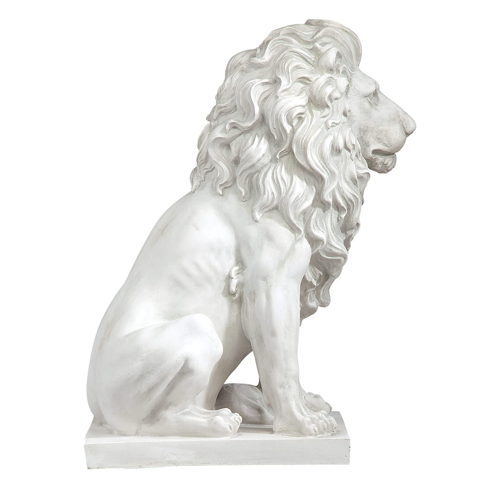 Design Toscano lion on porch entrance demonstrating scale and welcoming presence