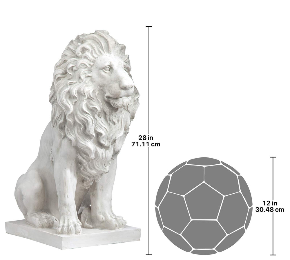 Design Toscano lion packaging and scale illustrating safe delivery and transport