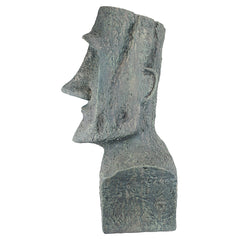 Design Toscano Moai next to chair showing scale and easy placement benefit