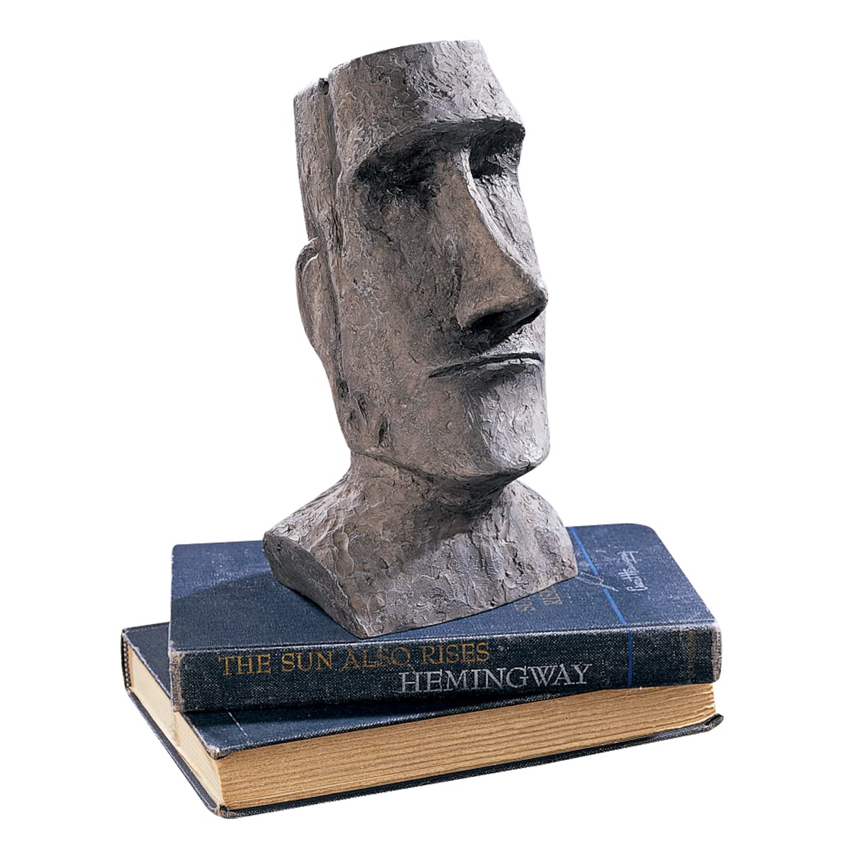Design Toscano moai statue staged on patio table showing compact size and atmospheric accent