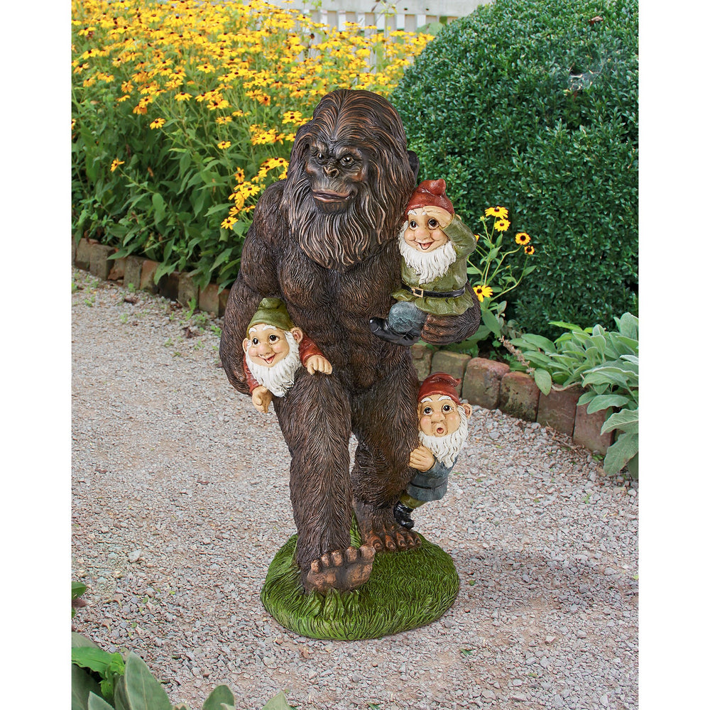 Design Toscano on porch display welcoming guests with whimsical personality