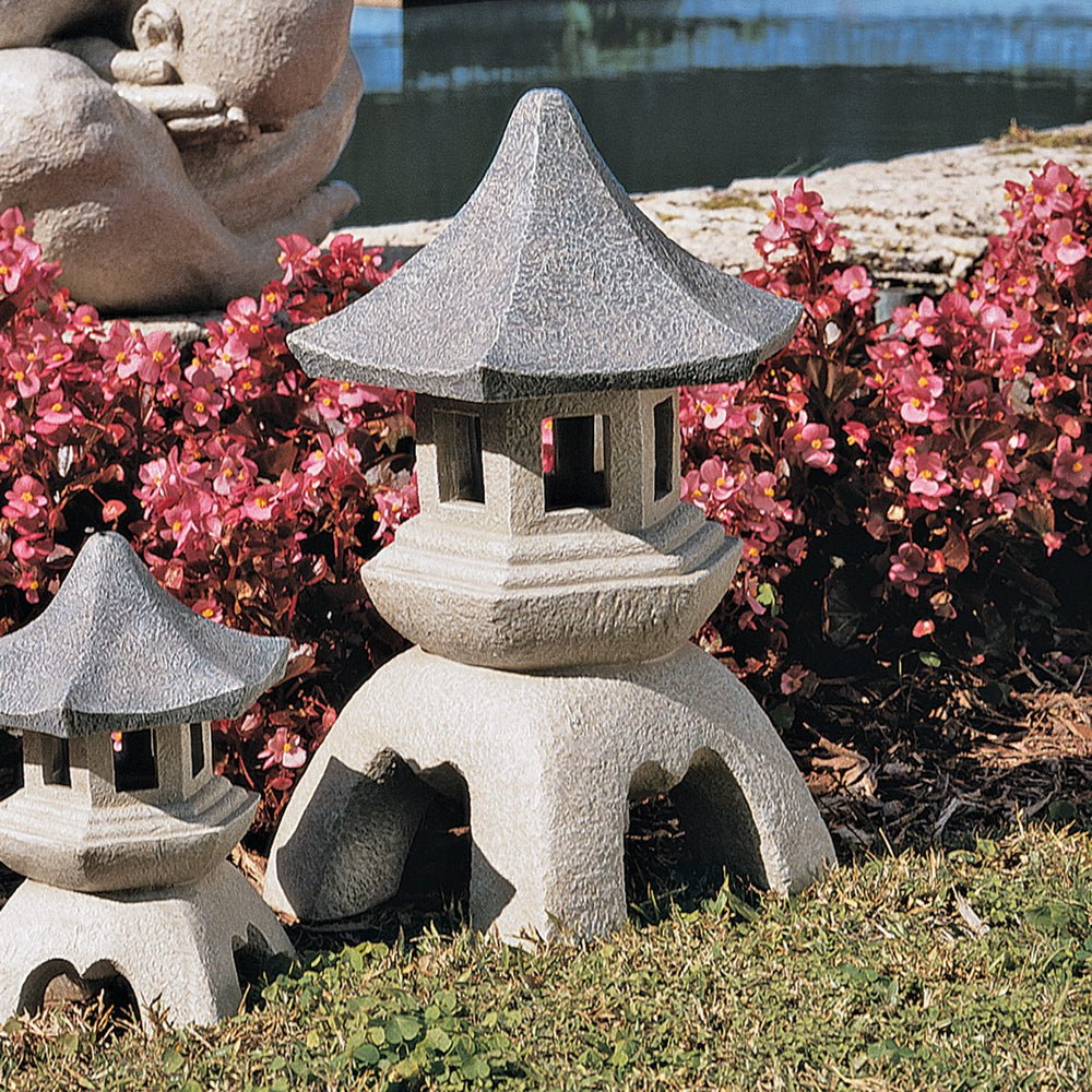 Design Toscano pagoda lit at night with soft LED glow for ambient lighting