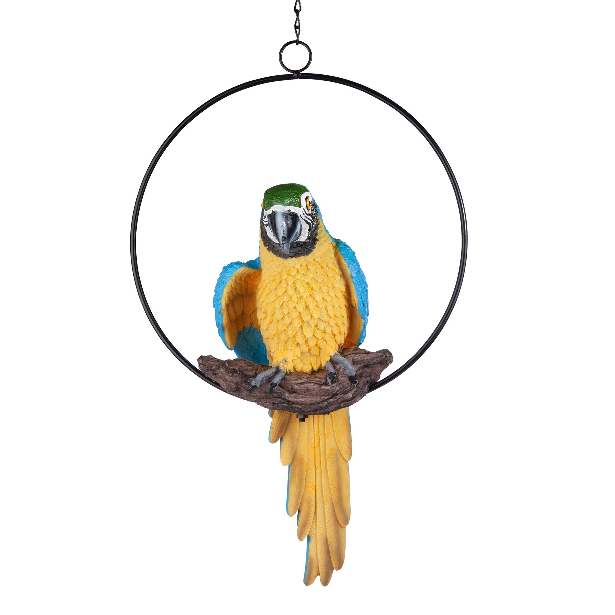 Design Toscano parrot feather close-up showing hand-painted texture and realism