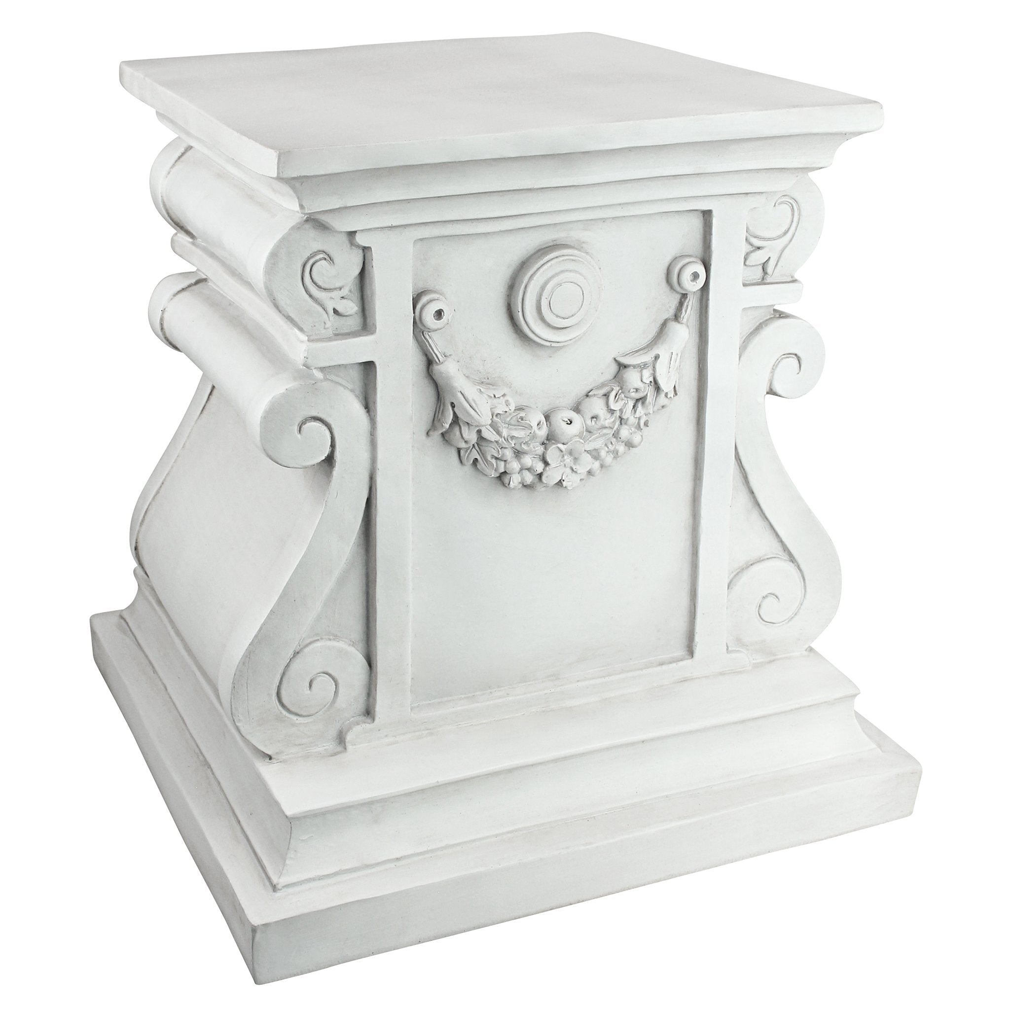 Design Toscano front view of plinth showing classical details and display benefit