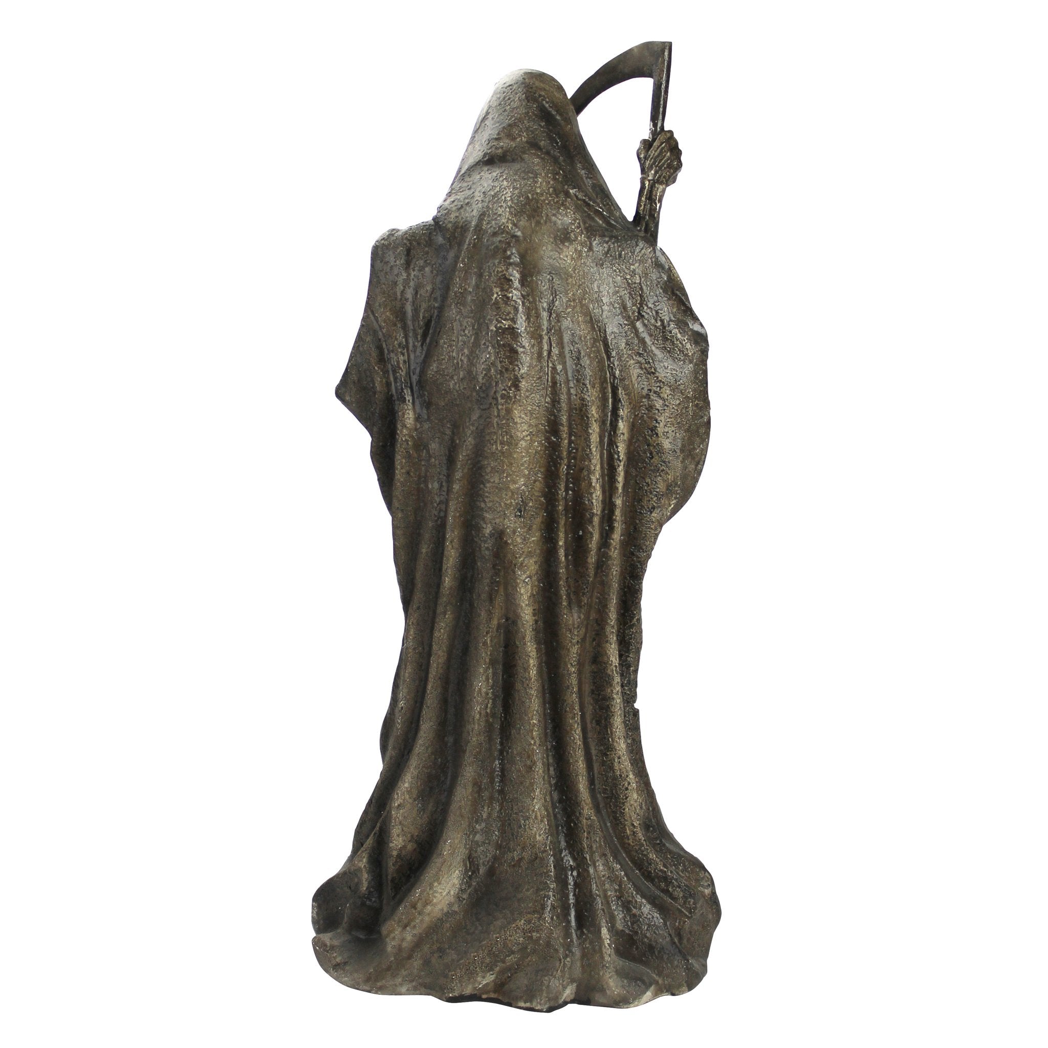 Design Toscano tombstone on lawn staged with other props for atmospheric Halloween curb display