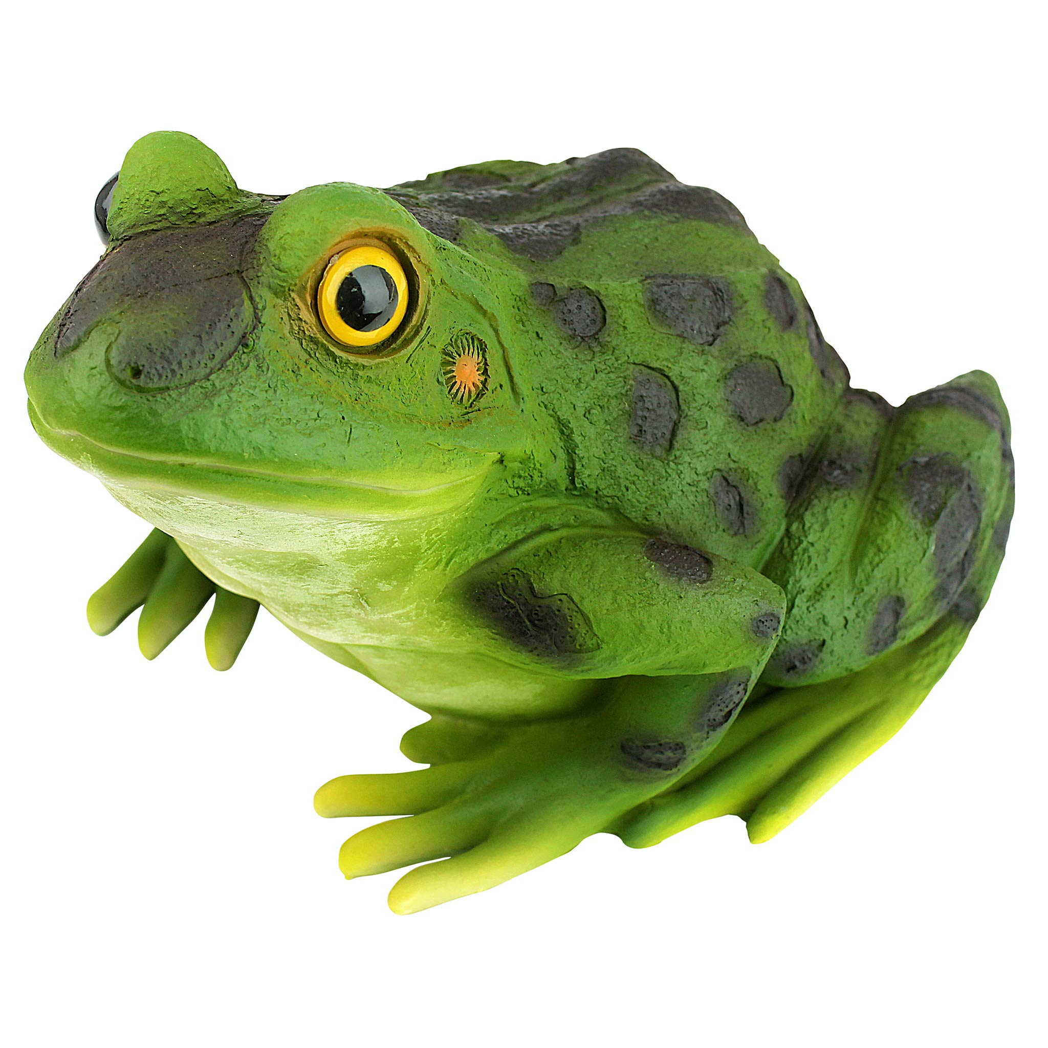 Design Toscano front view of Ribbit frog statue showing bright colors and charm