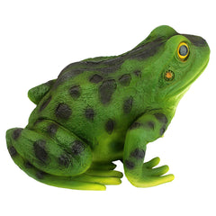 Design Toscano Ribbit next to a hand for scale showing convenient portable weight