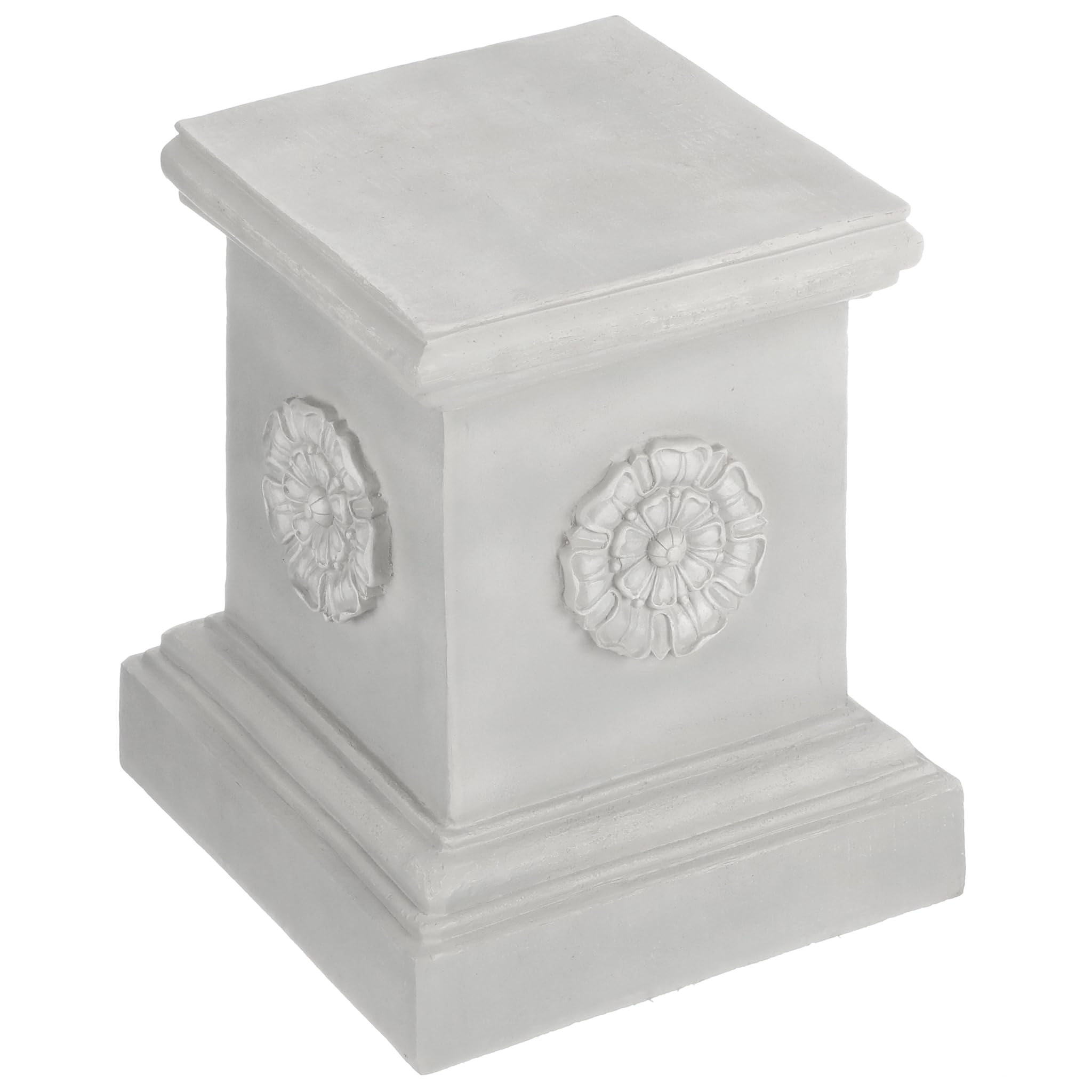 Design Toscano front view of rosette plinth showing classical profile and stable base